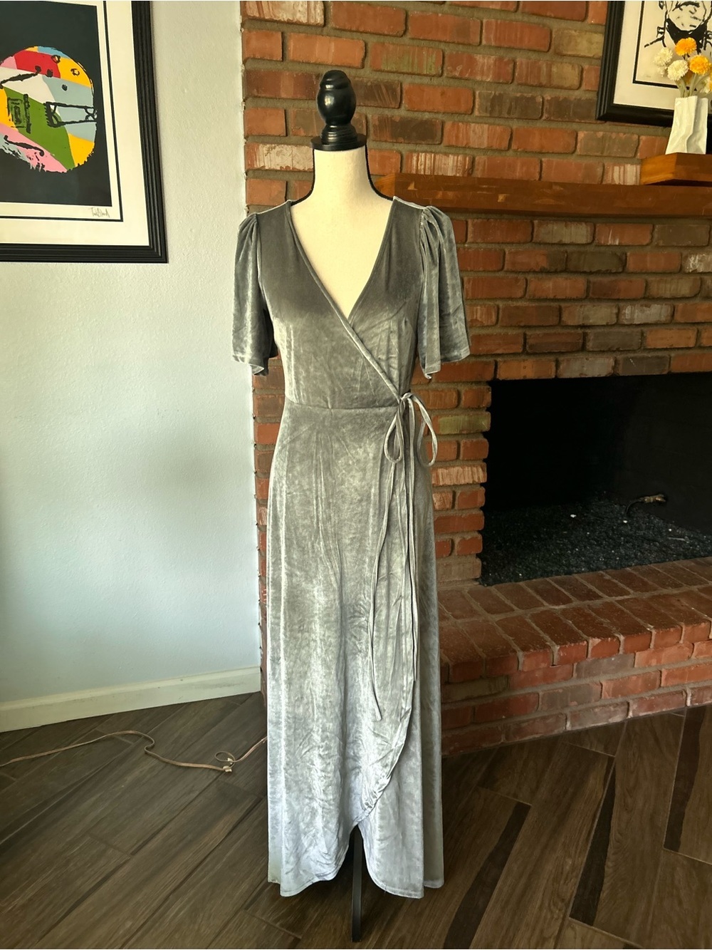 NWT Baltic Born Katelyn Velvet Maxi Wrap Dress in Dusty Blue Sz S - Picture 3 of 8